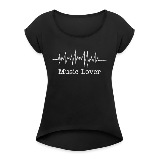 Music Lover  Roll Cuff T-Shirt - black