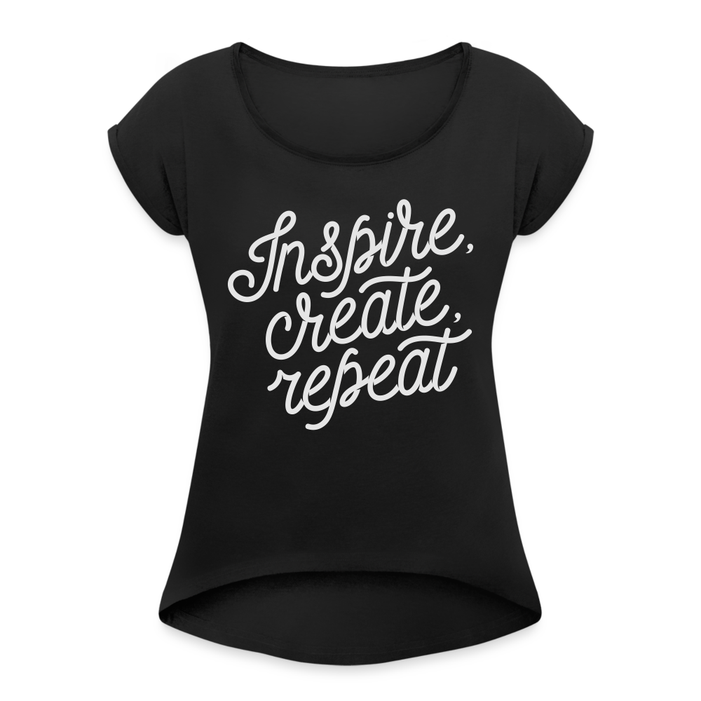 Inspire Create Repeat Roll Cuff T-Shirt - black