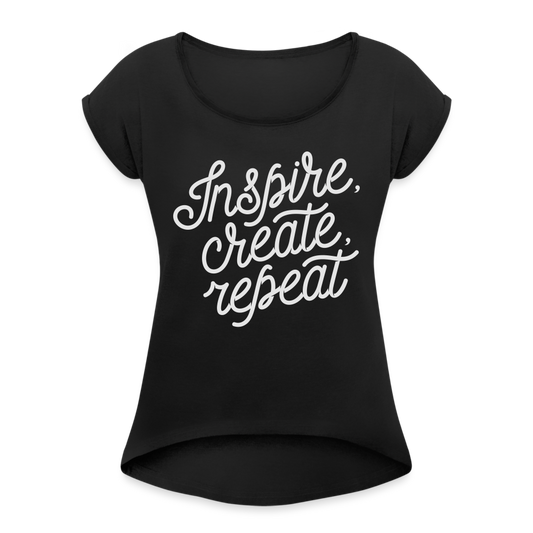 Inspire Create Repeat Roll Cuff T-Shirt - black